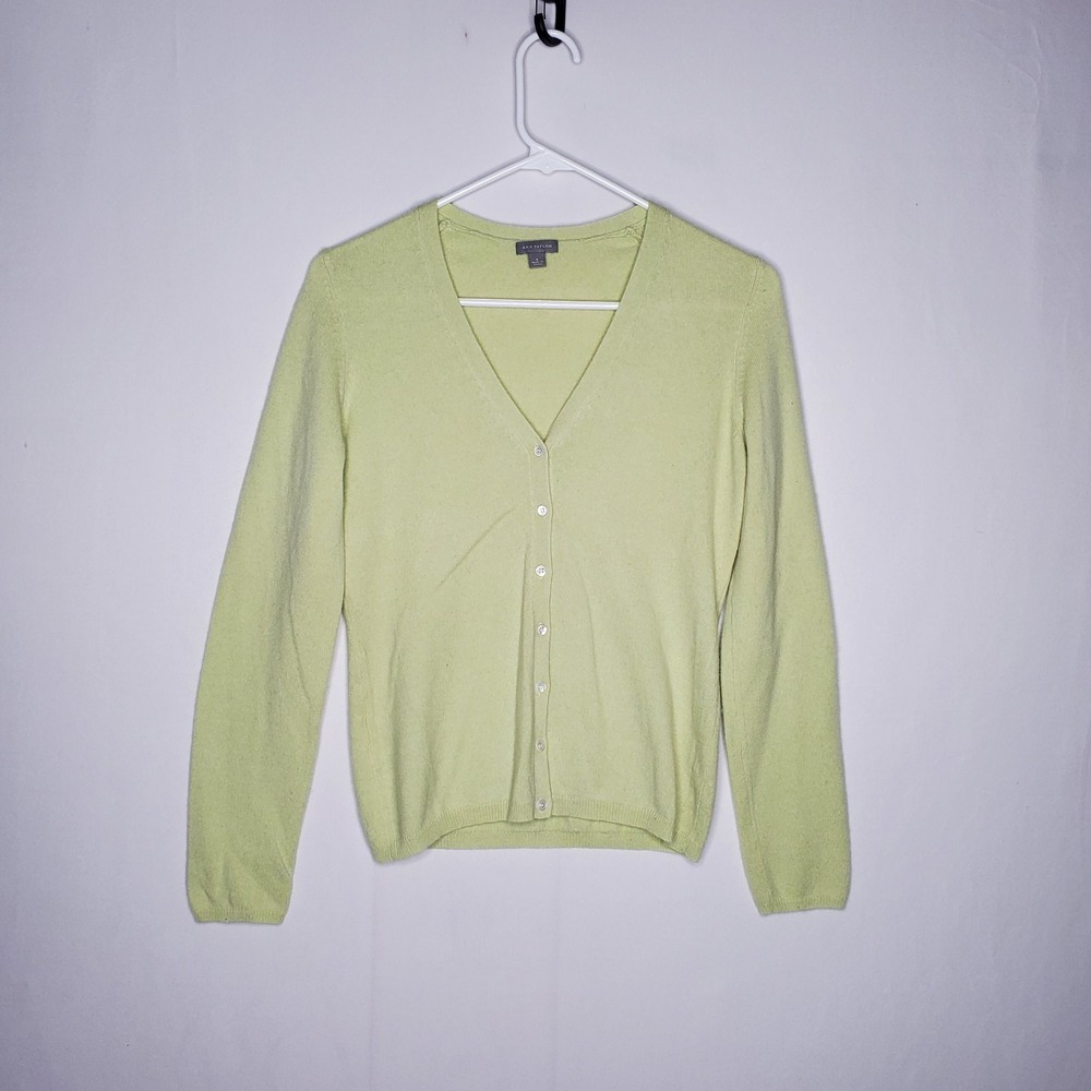 Vintage Ann Taylor Cashmere Button Cardigan Sweater Women Small Pastel Green